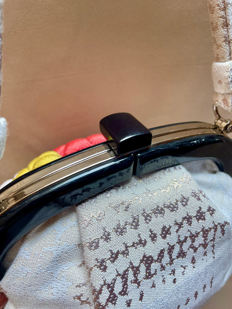 Japanese Handbag with Chirimen Flowers in Kimono Fabric