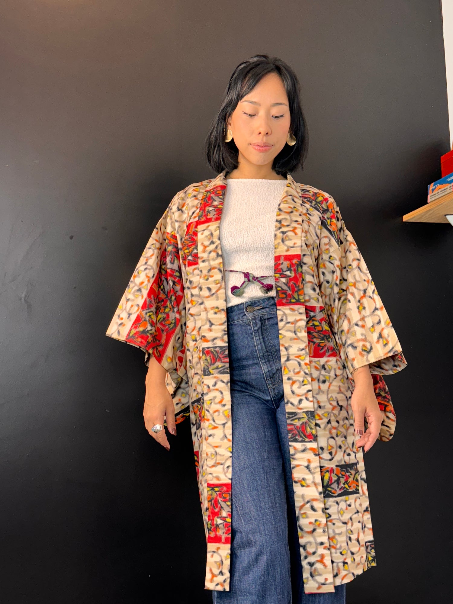 Haori Meisen Tsumugi Colorful Branches in Silk