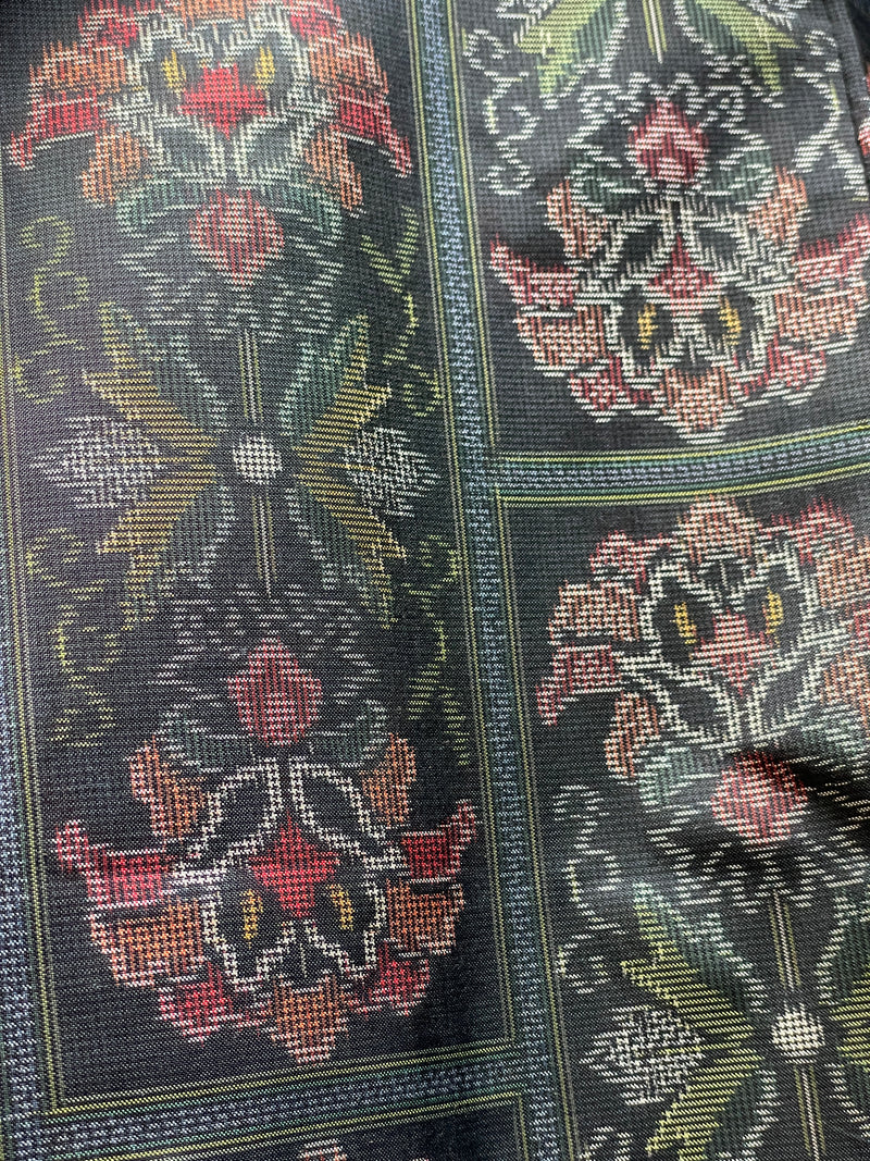 Haori Jacket Oshima Silk Flowers in Black and Red