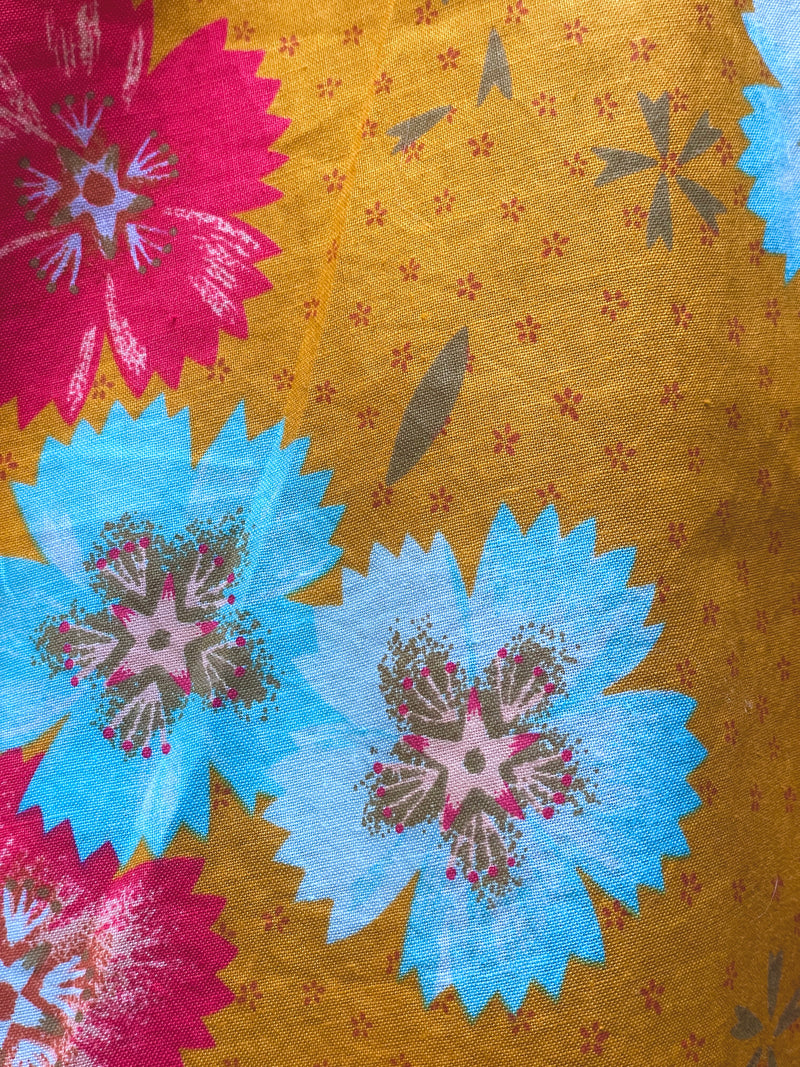Yukata Kimono in Ochre Yellow Gold with Flowers in Cotton