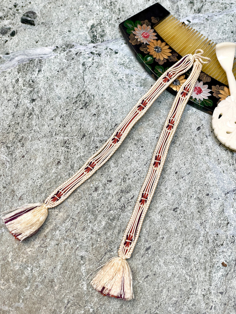 Haorihimo Belts Cream and Brown Stars in Silk (set of 2)