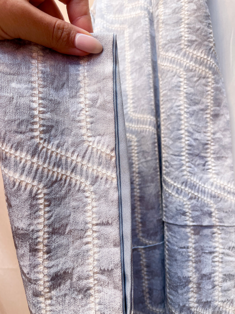 Kimono Light Blue Shibori Stripes in Silk