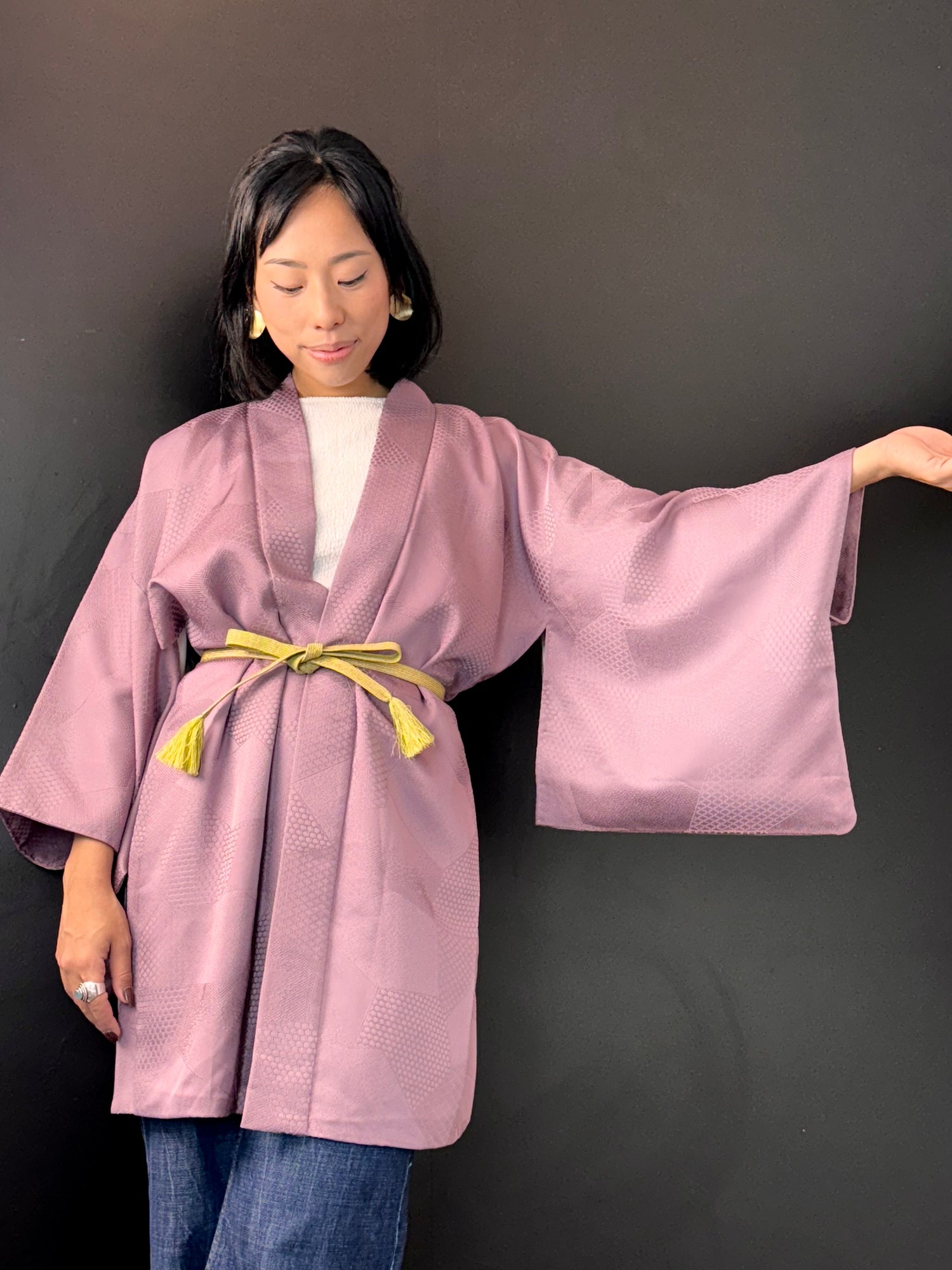 Haori Lavander Lilac with Geometric Patterns in Silk