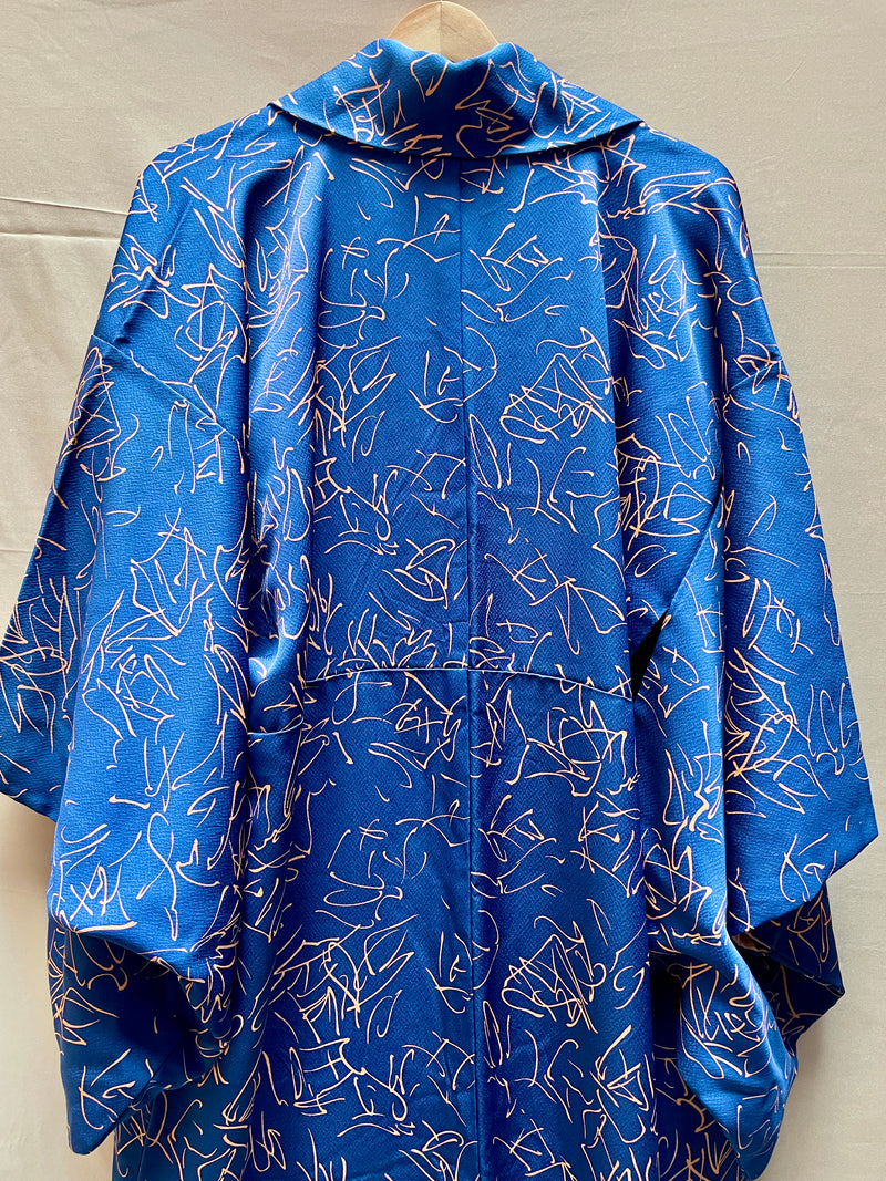 Kimono Navy Dark Blue with Mauve Lines in Silk