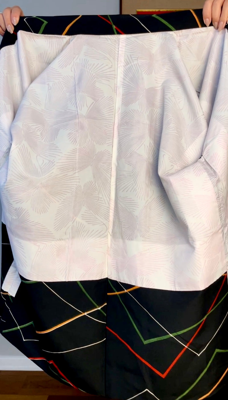 Haori Black with Colorful Lines in Silk