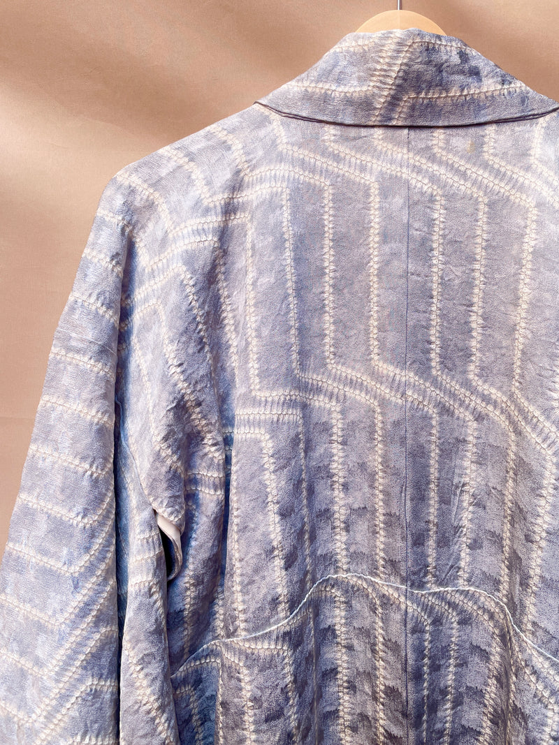 Kimono Light Blue Shibori Stripes in Silk