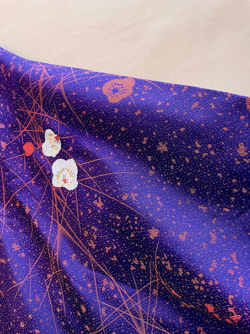 Haori Jacket Deep Purple Jacquard with Plum Flowers