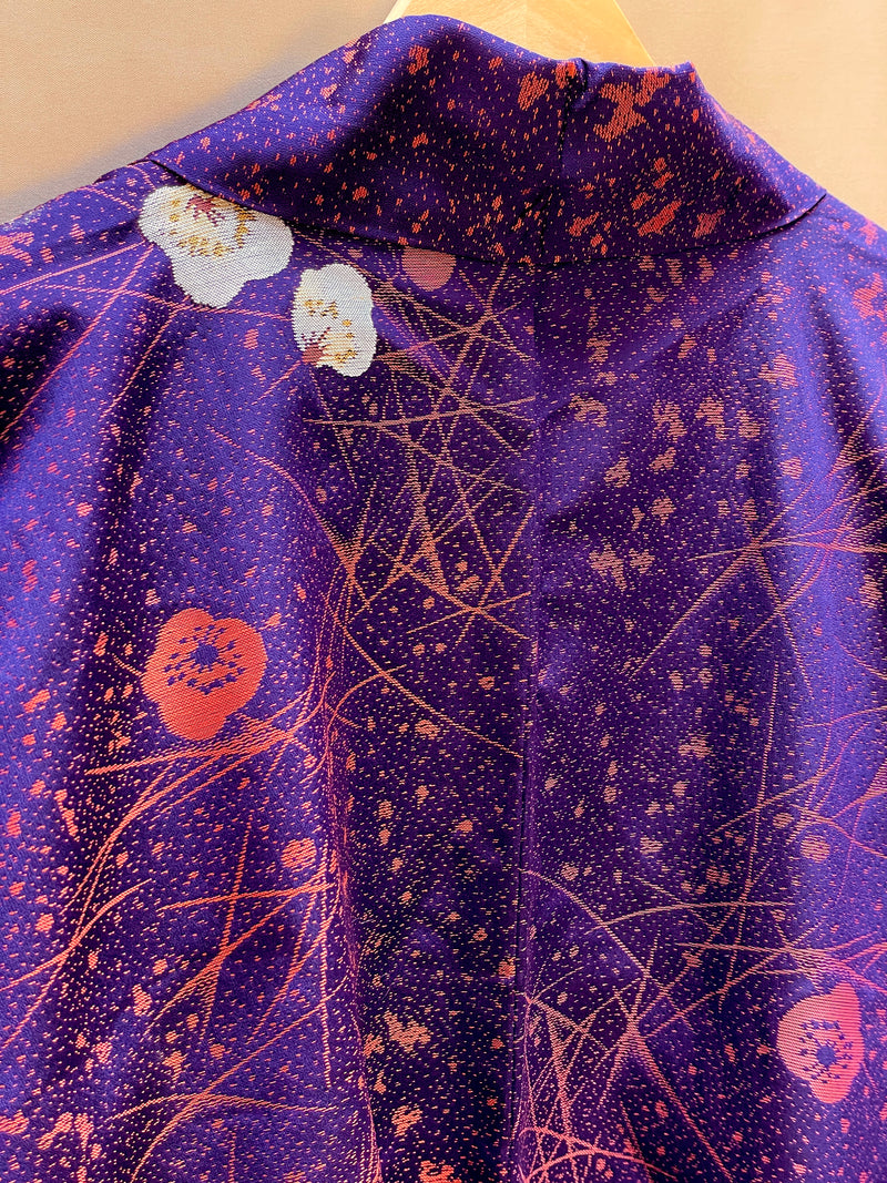 Haori Jacket Deep Purple Jacquard with Plum Flowers