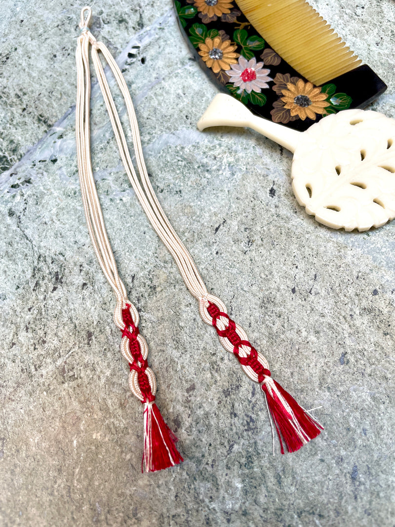 Haorihimo Belts White And Red in Silk (set of 2)