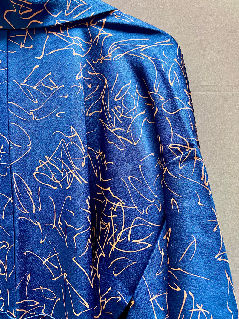 Kimono Navy Dark Blue with Mauve Lines in Silk