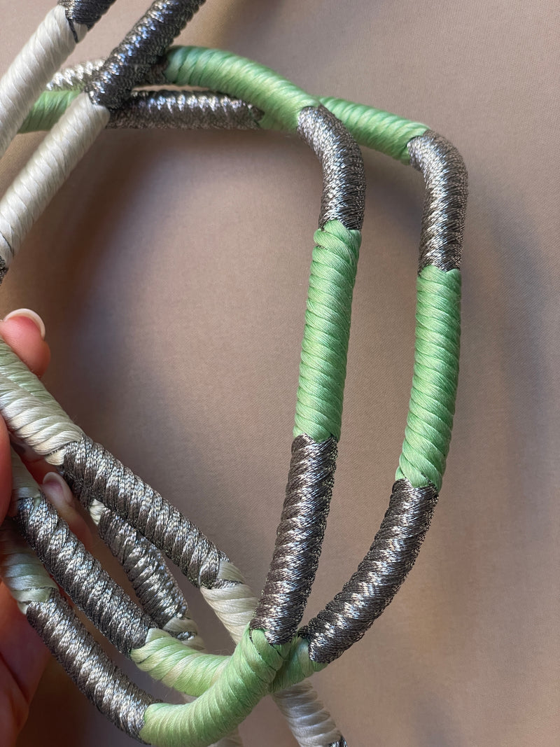 Obijime Belt Green Tones and Silver in Silk