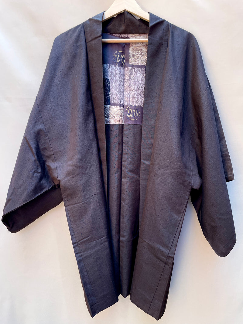 Men’s Haori Jacket in Brown Tsumugi Silk
