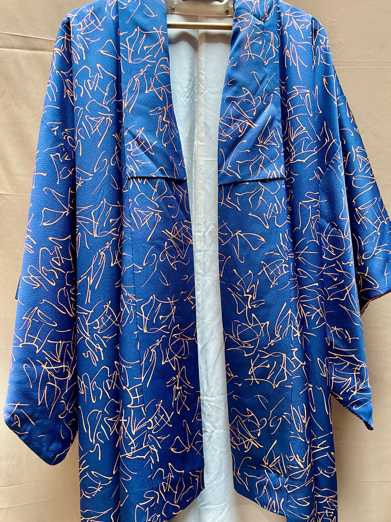 Kimono Navy Dark Blue with Mauve Lines in Silk