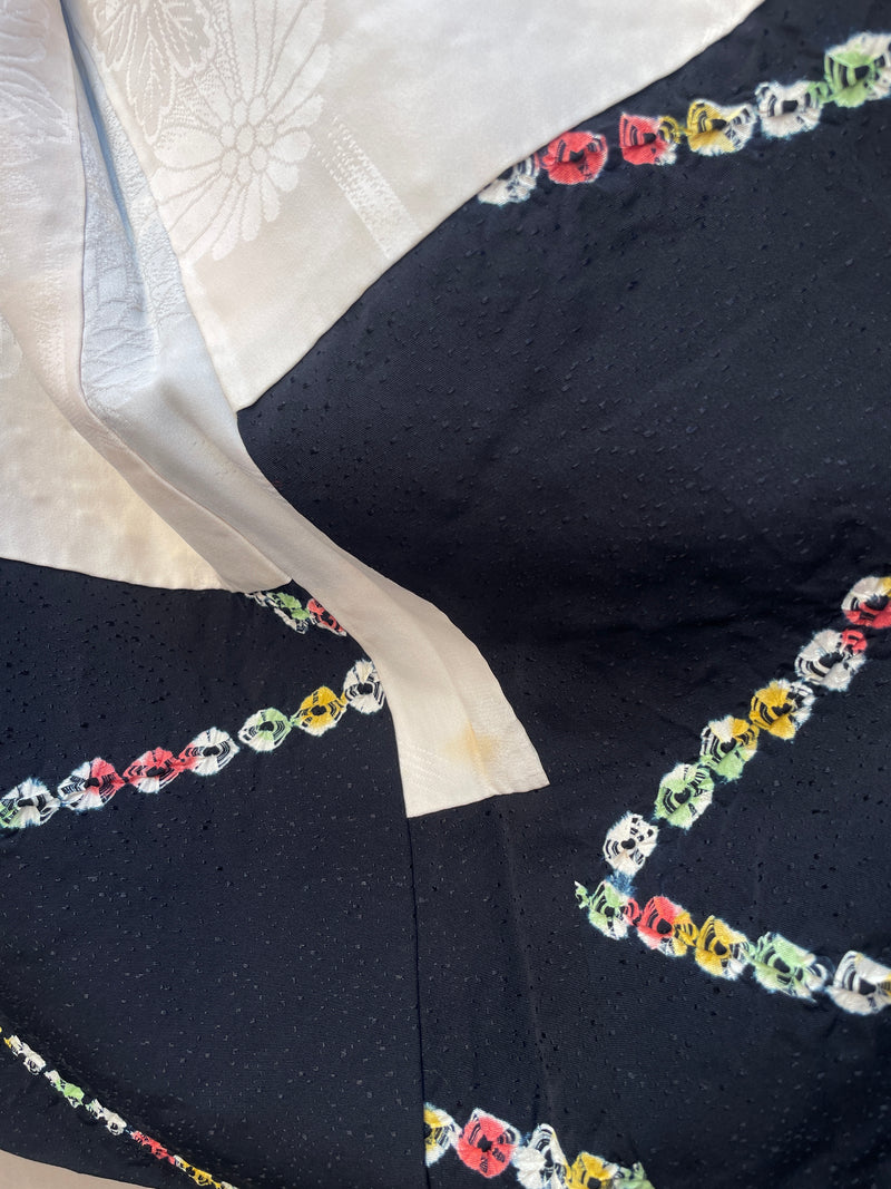 Haori Jacket Black with Colorful Shibori Technique Patterns in Silk