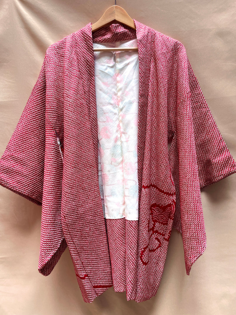 Haori Jacket Shibori Technique Dark Red in Silk