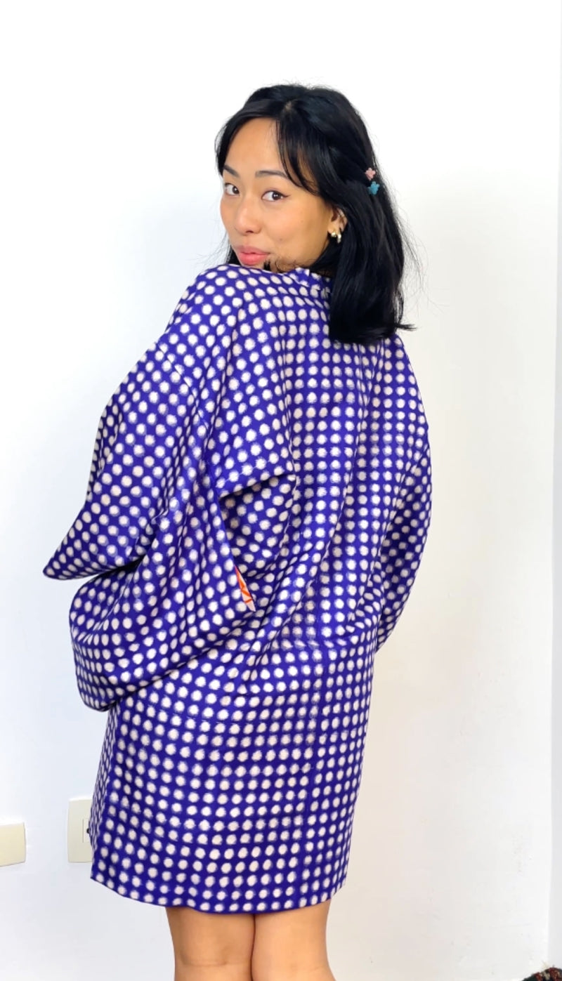 Michiyuki Jacket Antique Polka Dots in Purple in Tsumugi Silk