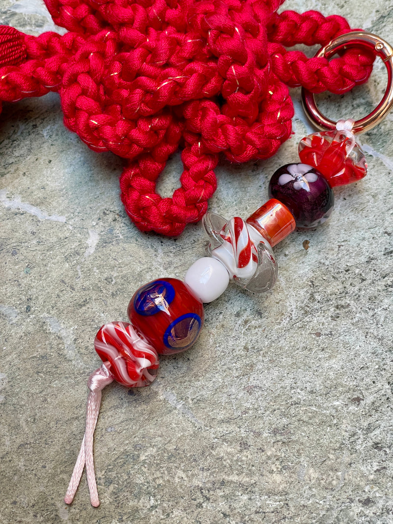 Obijime Bag Charm - Cherry Red In Silk