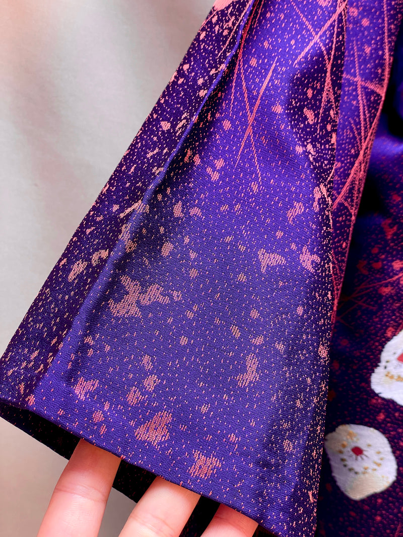 Haori Jacket Deep Purple Jacquard with Plum Flowers