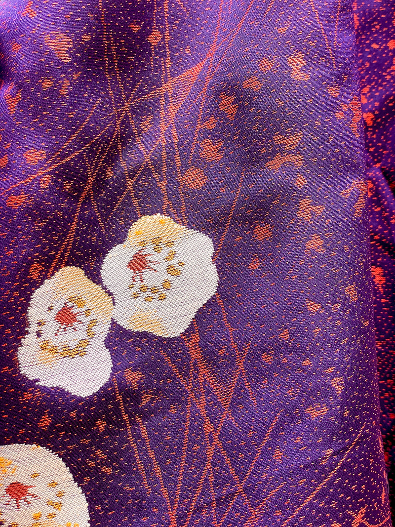 Haori Jacket Deep Purple Jacquard with Plum Flowers