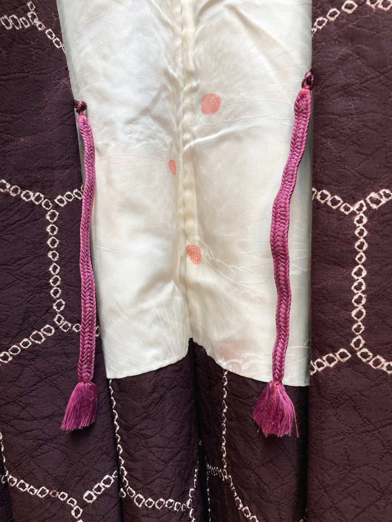 Haori Jacket Deep Brown Silk with Shibori Technique Patterns