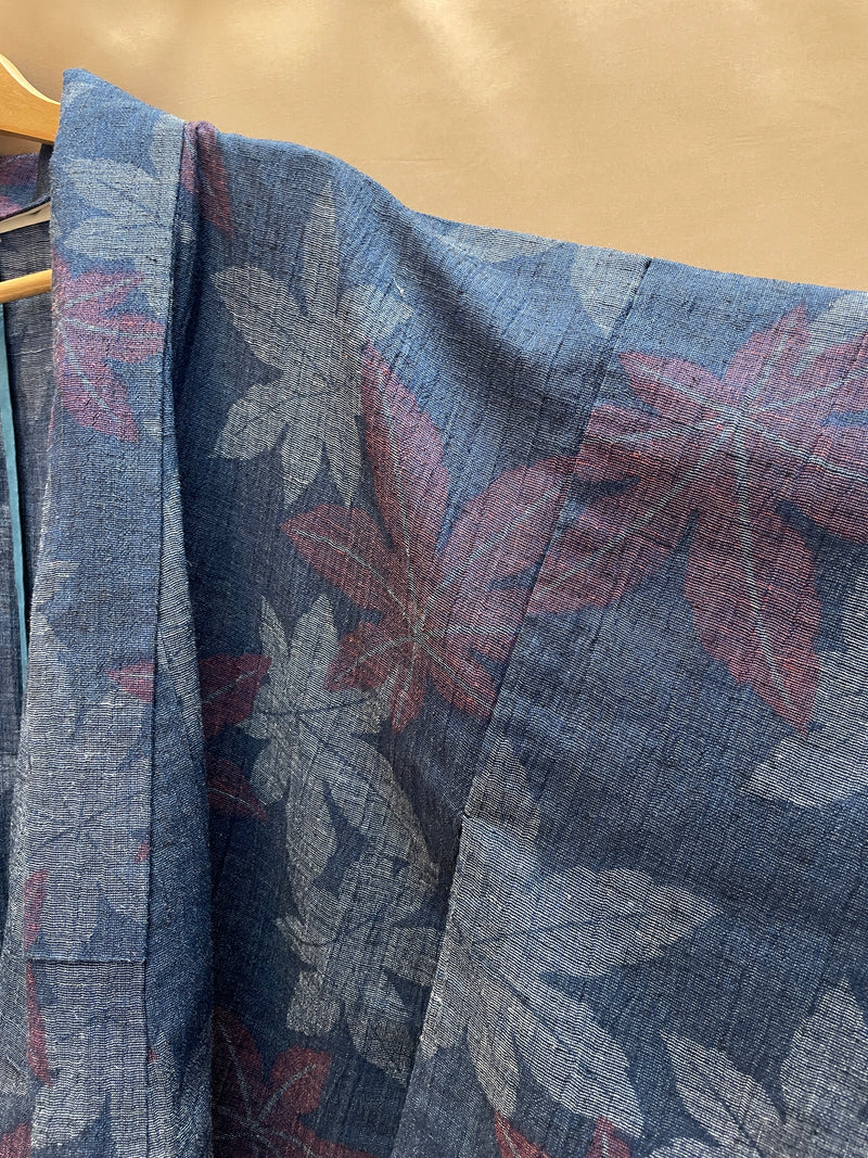 Kimono Single Layer Woven Blue with Momiji