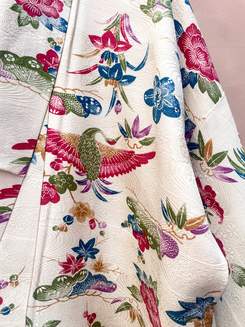 Kimono Cream with Japanese Nature in Silk