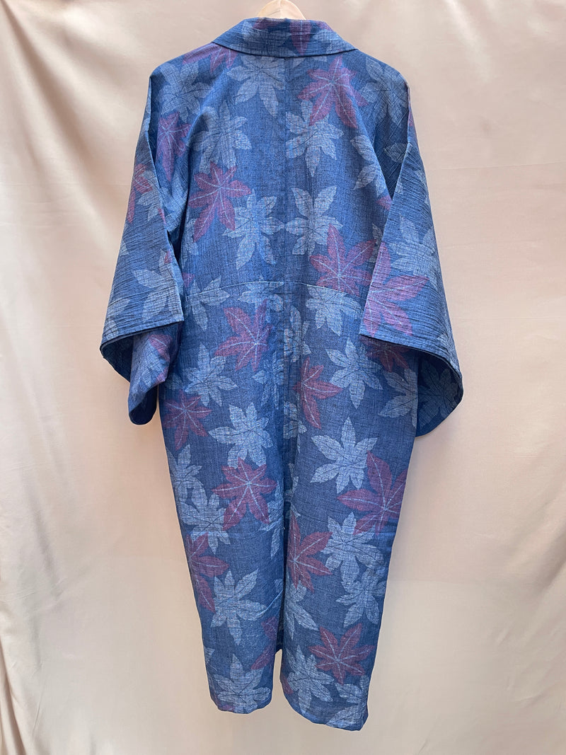 Kimono Single Layer Woven Blue with Momiji