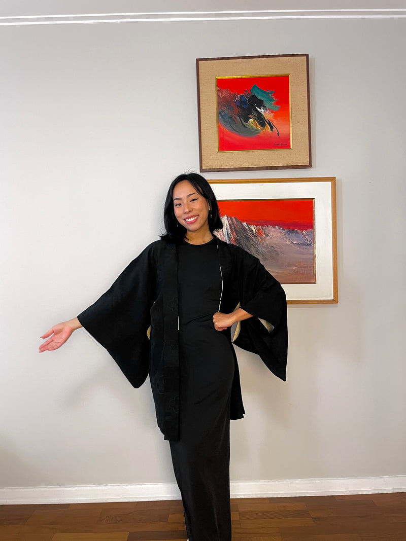 Haori Black with Black Motif Embroidered in Silk