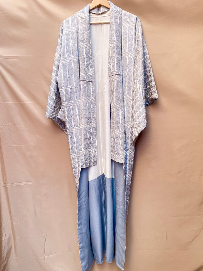 Kimono Light Blue Shibori Stripes in Silk
