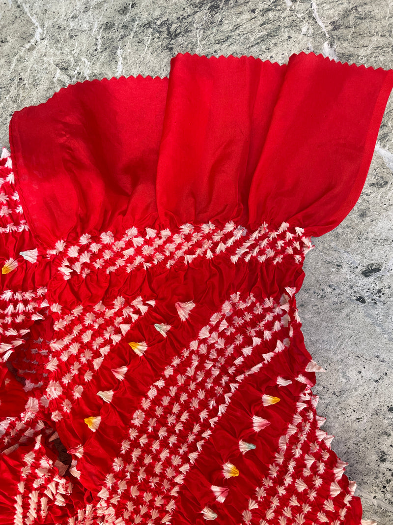 Scarf or Belt in Shibori Technique in Red Silk
