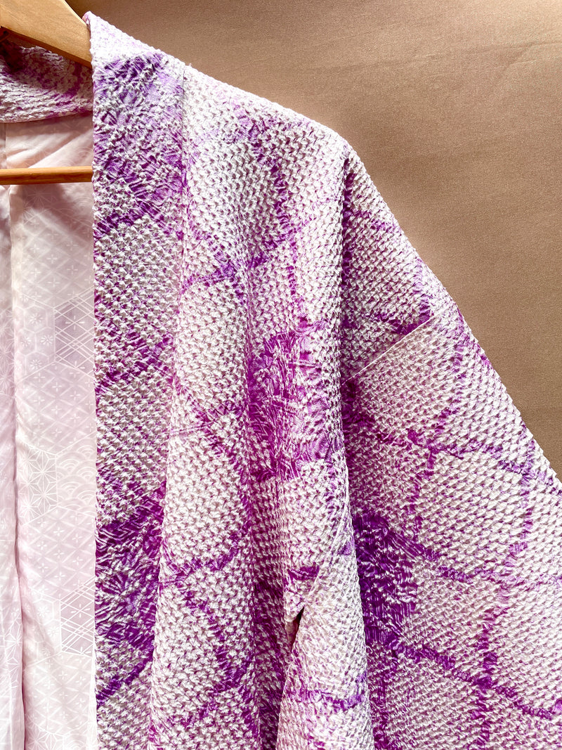 Haori Jacket Shibori Technique Lilac in Silk