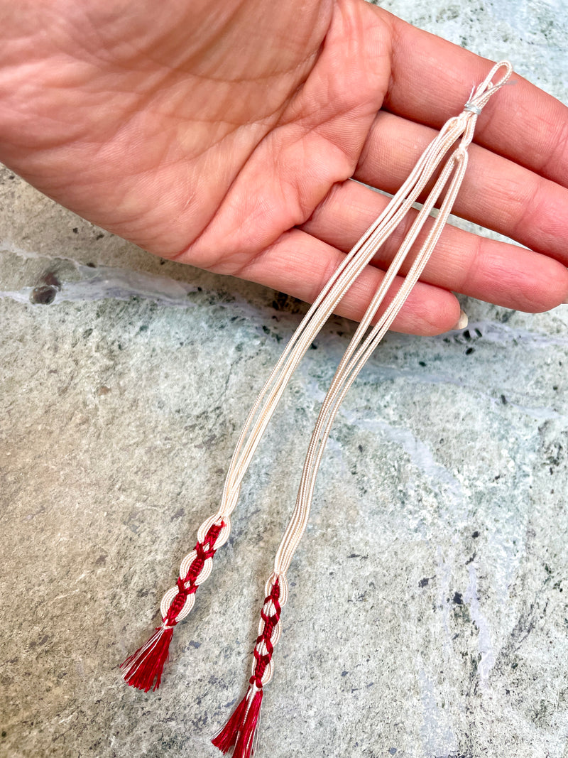 Haorihimo Belts White And Red in Silk (set of 2)