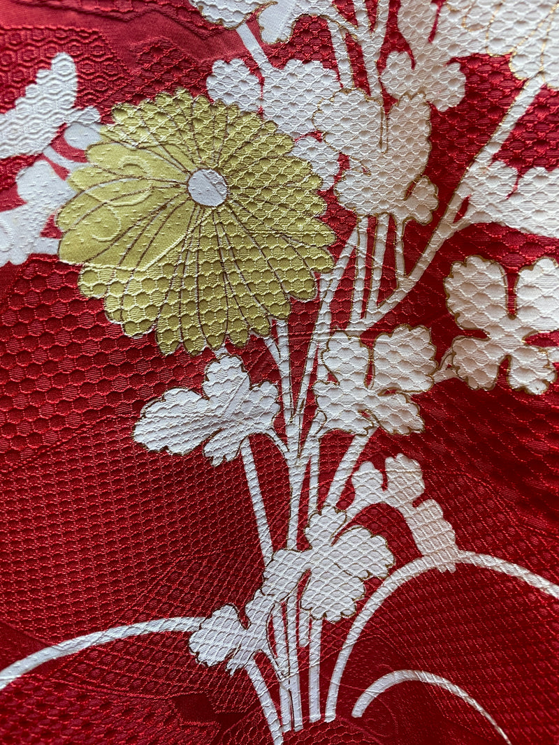 Haori Jacket Cerise Magenta with Flowers and Patterns in Silk