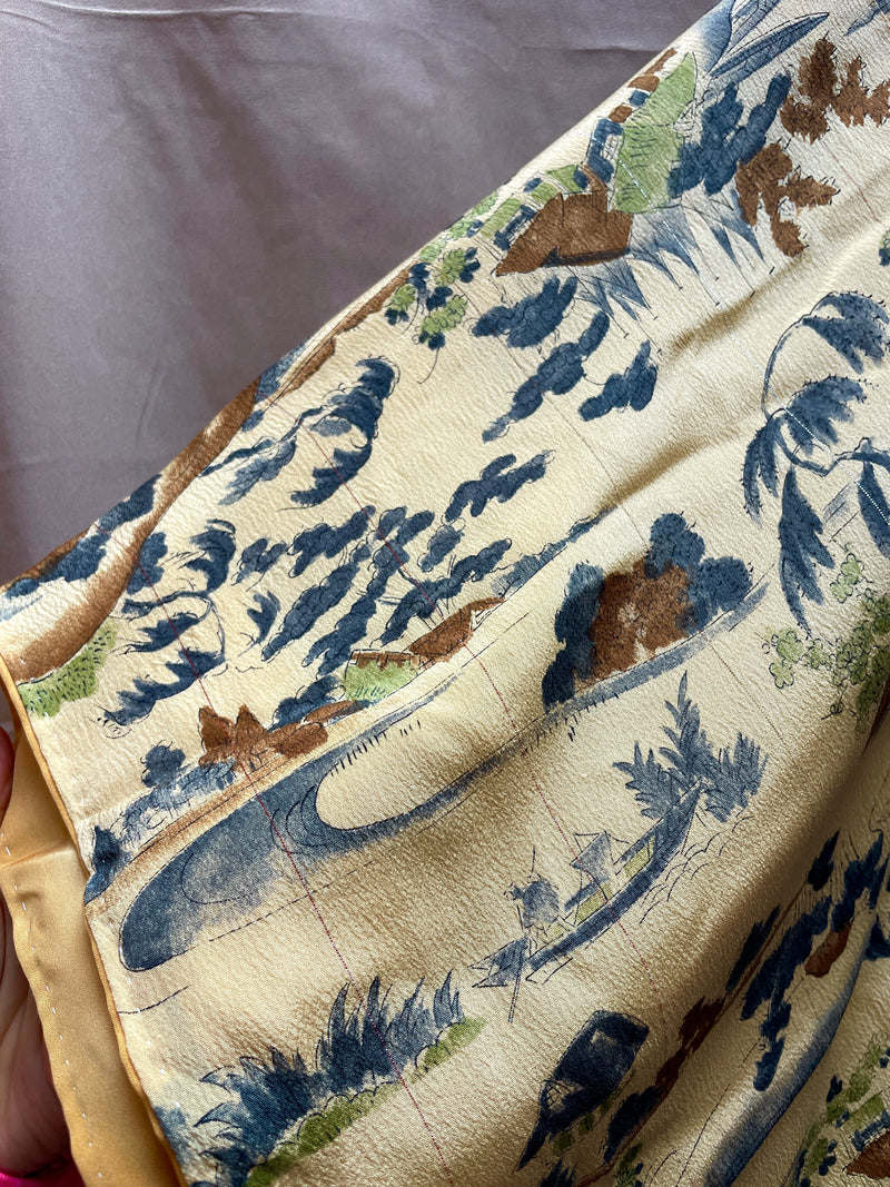 Kimono Pale Yellow with Japanese nature