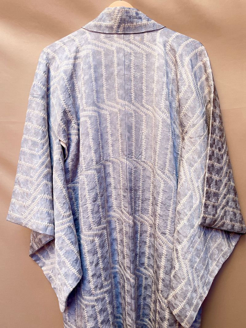 Kimono Light Blue Shibori Stripes in Silk