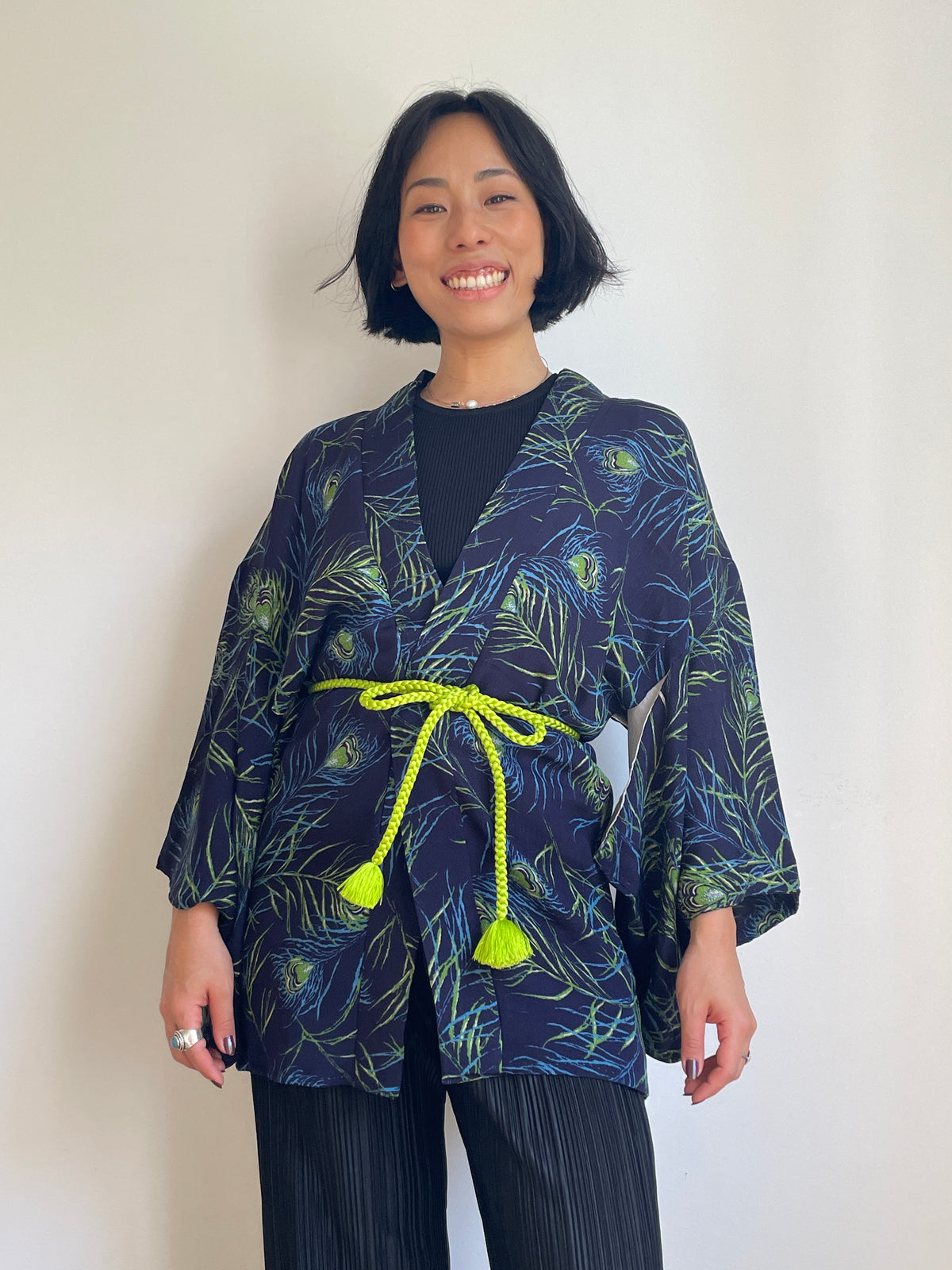Haori Blue Peacock Feathers