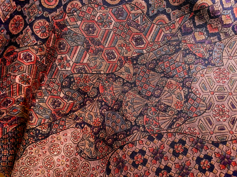 Kimono with Japanese Patterns in Deep Earthy Warm Browns