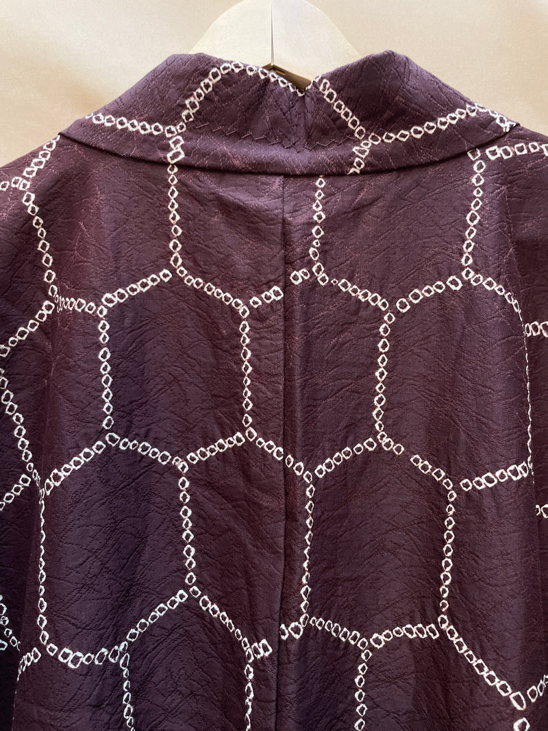 Haori Jacket Deep Brown Silk with Shibori Technique Patterns