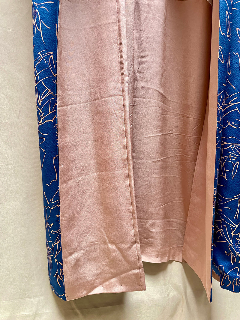 Kimono Navy Dark Blue with Mauve Lines in Silk