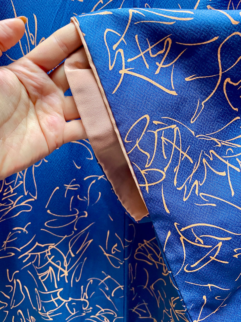 Kimono Navy Dark Blue with Mauve Lines in Silk