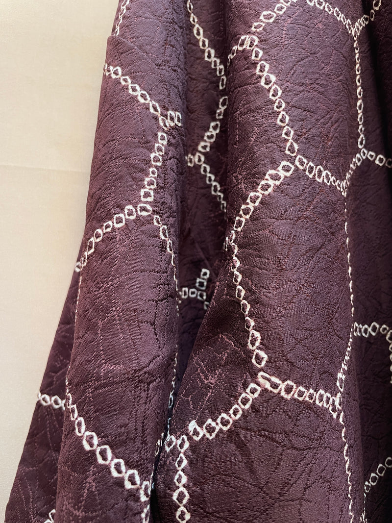 Haori Jacket Deep Brown Silk with Shibori Technique Patterns