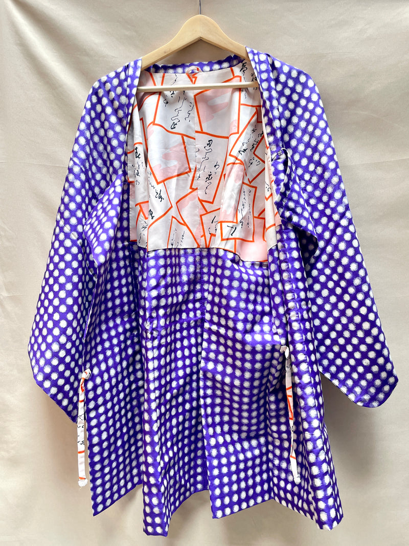 Michiyuki Jacket Antique Polka Dots in Purple in Tsumugi Silk