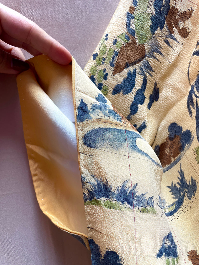 Kimono Pale Yellow with Japanese nature