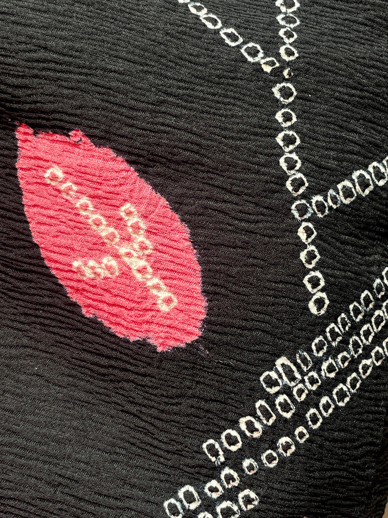 Haori Jacket in Black Silk Crepe with Shibori Art