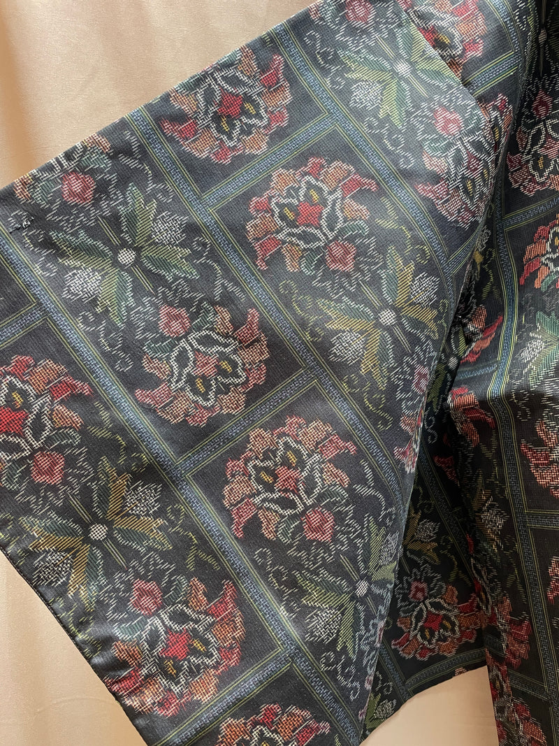 Haori Jacket Oshima Silk Flowers in Black and Red