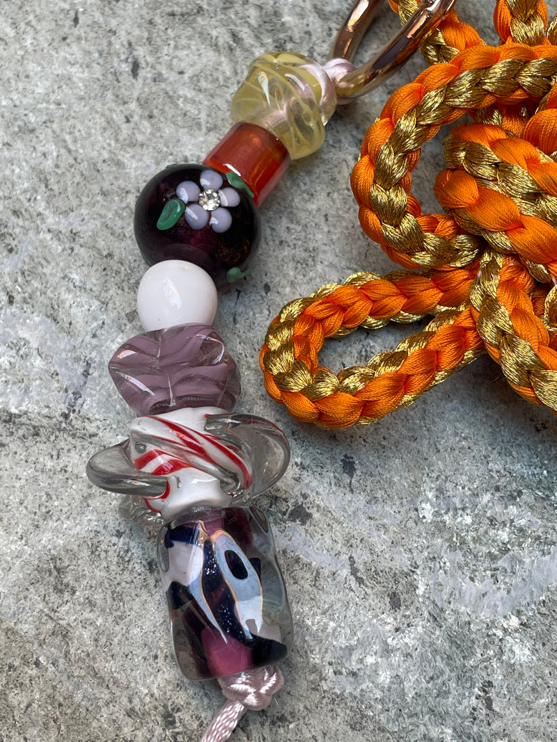 Obijime Bag Charm - Orange And Gold In Silk