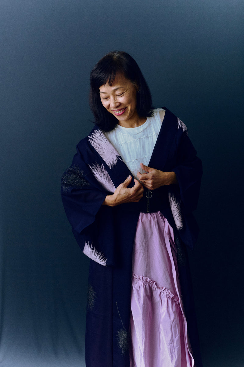 Kimono Sheer Dark Purple with Lilac and Black Embroideries