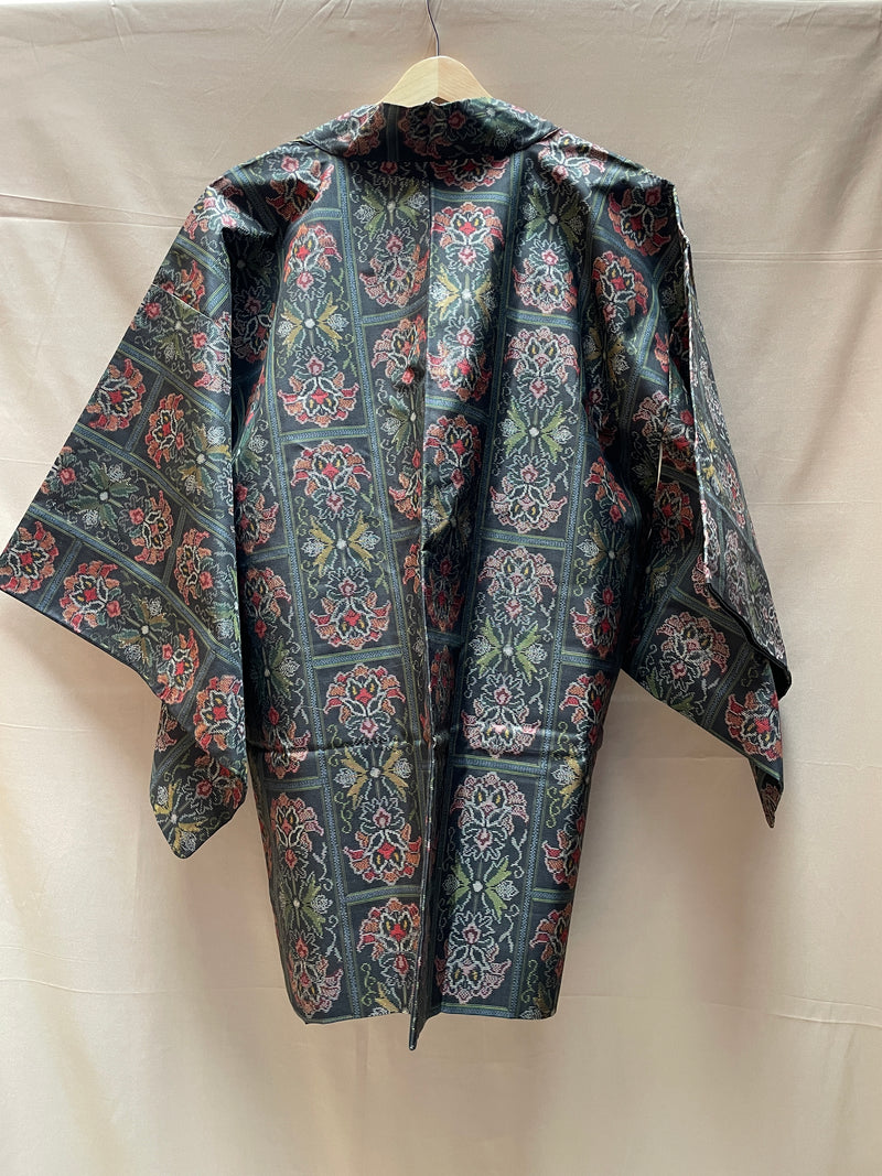 Haori Jacket Oshima Silk Flowers in Black and Red