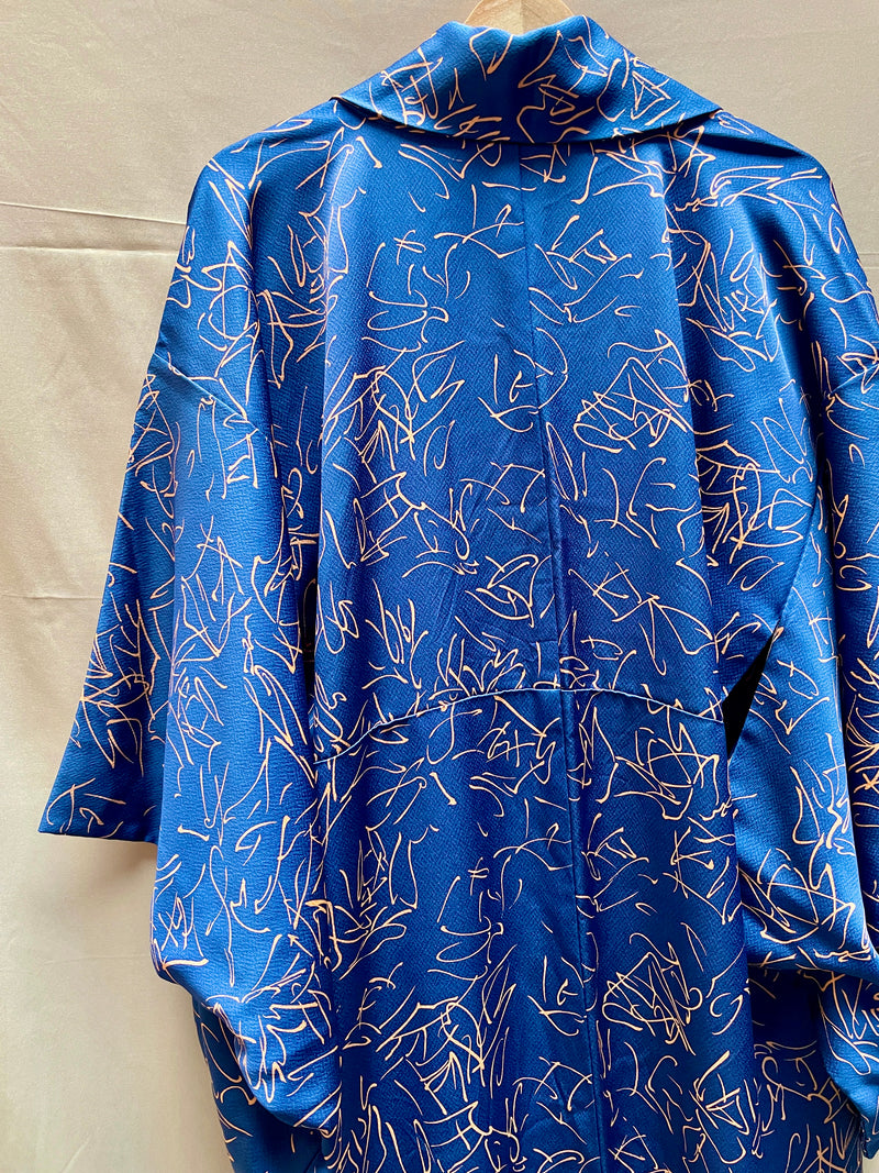 Kimono Navy Dark Blue with Mauve Lines in Silk