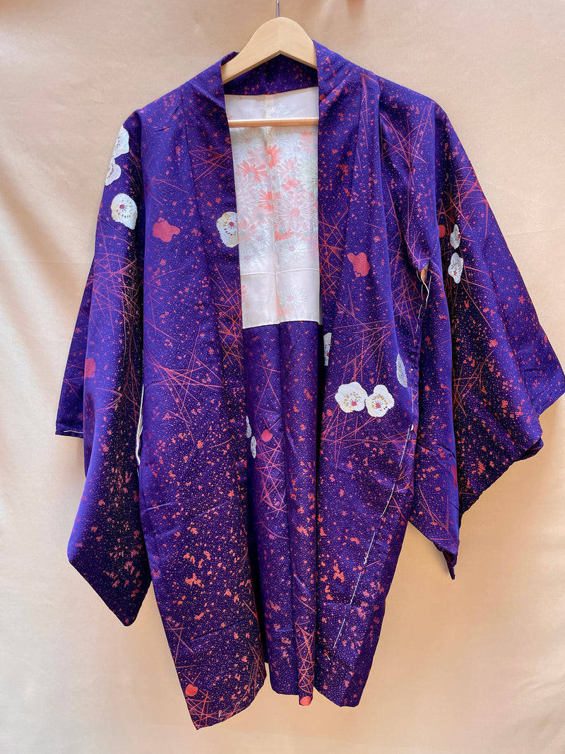Haori Jacket Deep Purple Jacquard with Plum Flowers